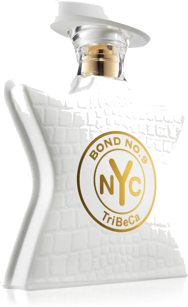 Bond No. 9 TriBeCa white bottle with gold logo on white background