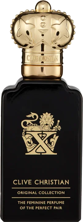 Clive Christian X Feminine black glass bottle with gold crown cap