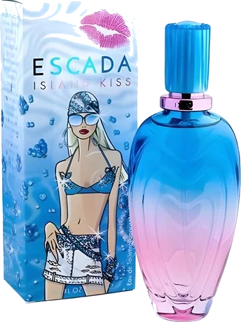 Escada Island Kiss Eau de Toilette bottle, turquoise with pink accents