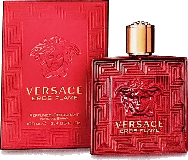 Versace Eros Flame red flacon with silver Eros bust, 1200px product photo