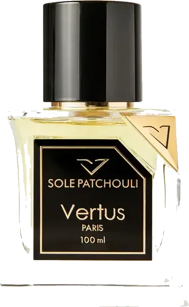 Vertus Sole Patchouli eau de parfum bottle front view on white background